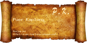 Puer Kaplony névjegykártya